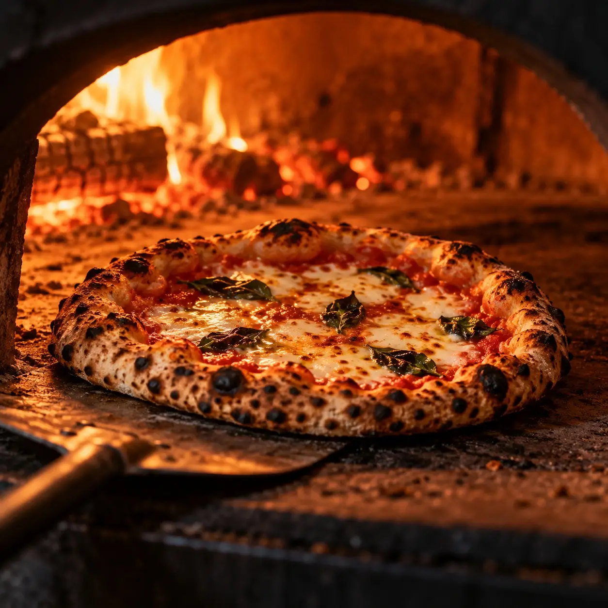 A pie blistering inside the stone deck oven